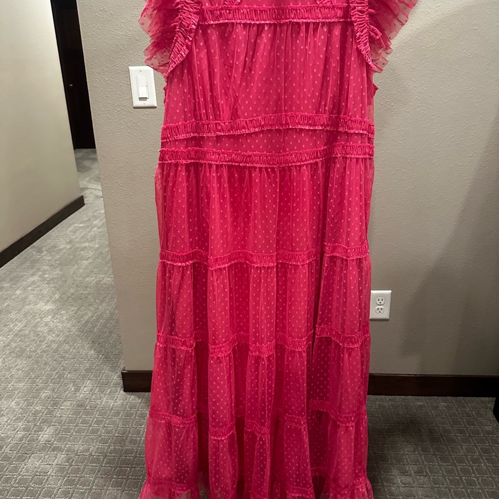 Boden Pink Sleeveless Maxi Dress with Tiered Ruffles